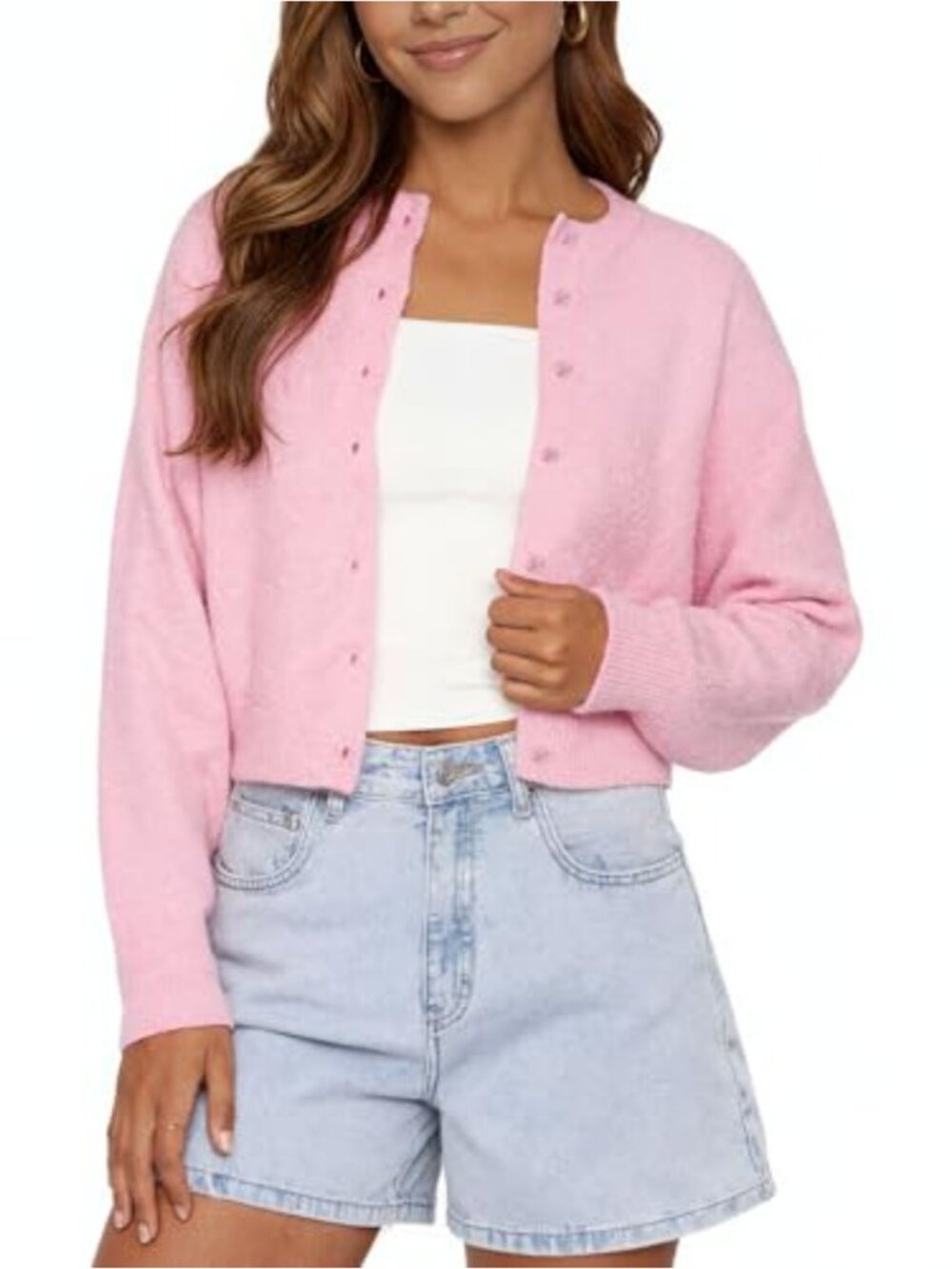 Cropped Cardigan for Women Long Sleeve Button Down Knit Sweater